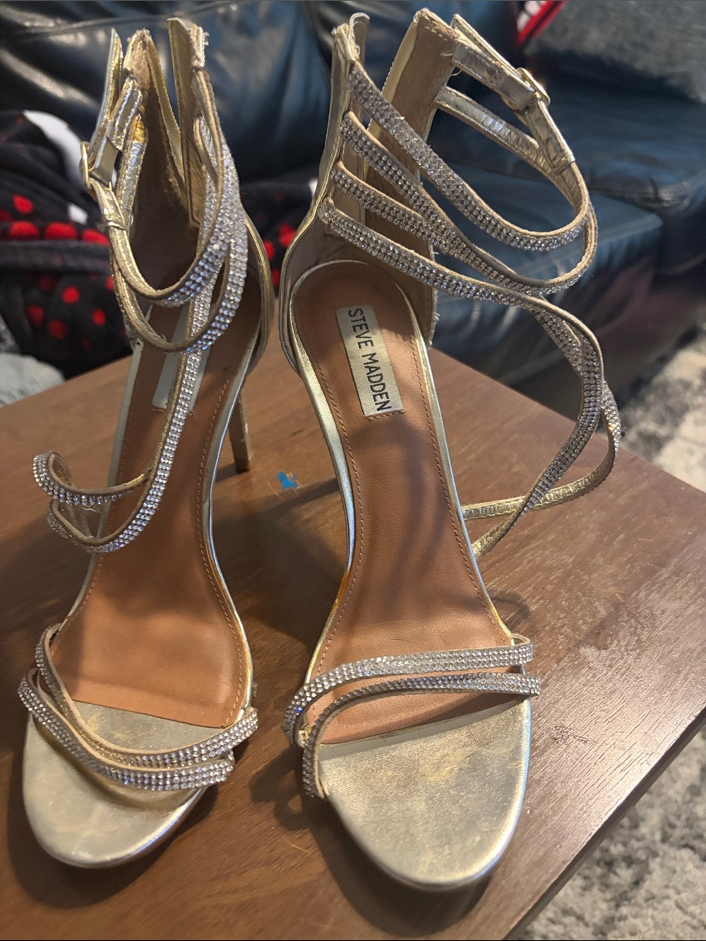Steve Madden Gold Rhinestone Strappy Stiletto Sandals